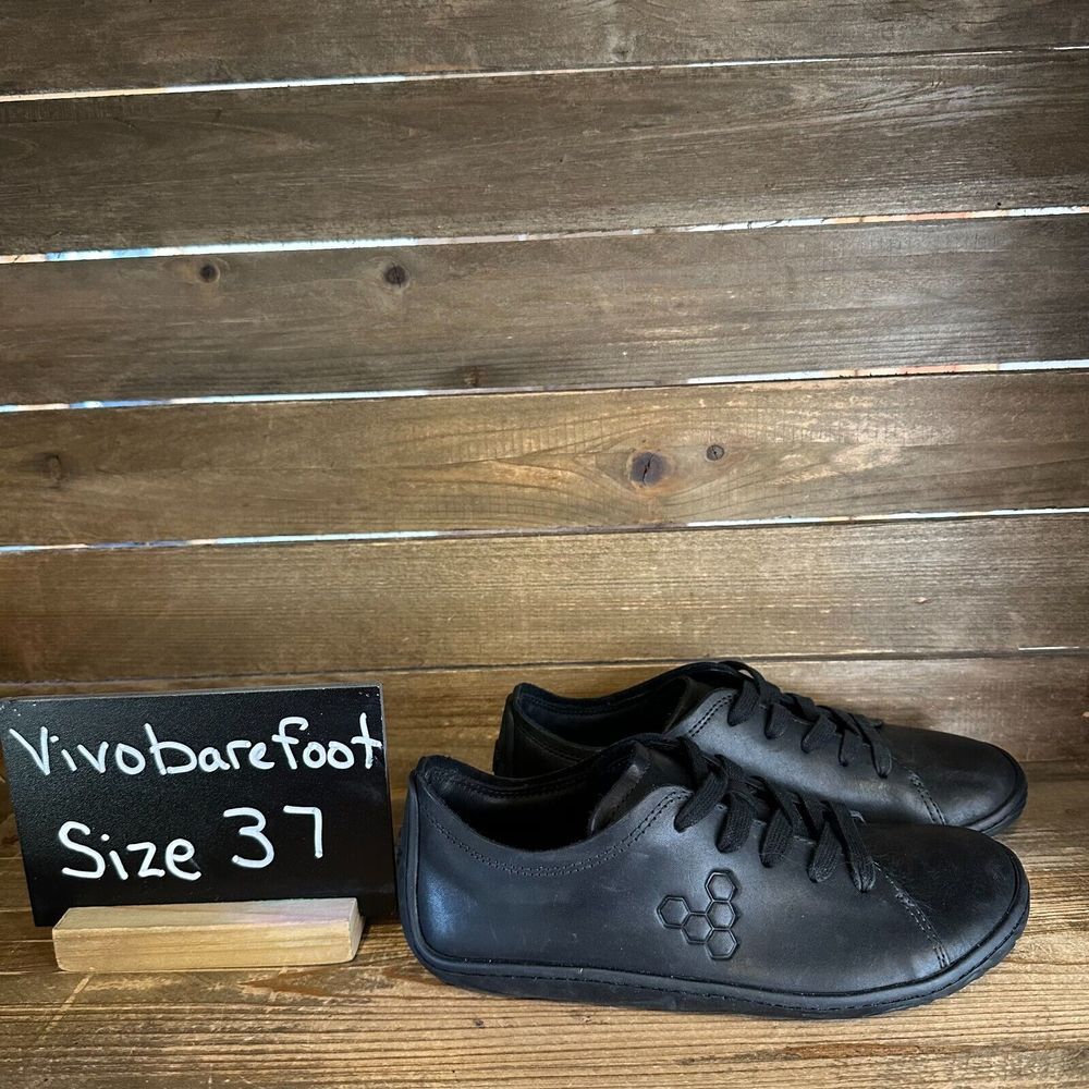 New Womens Vivo Barefoot Addis Black Leather Casual Shoes Sneakers EU 37 US 6 M